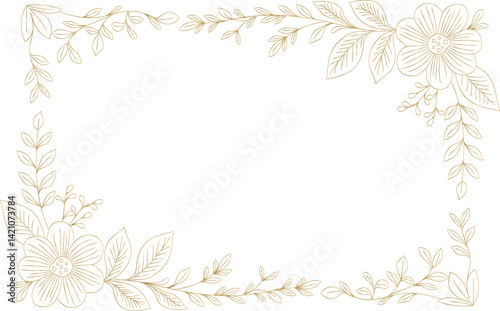 Floral frame hand drawn sketch doodle of golden corner border
