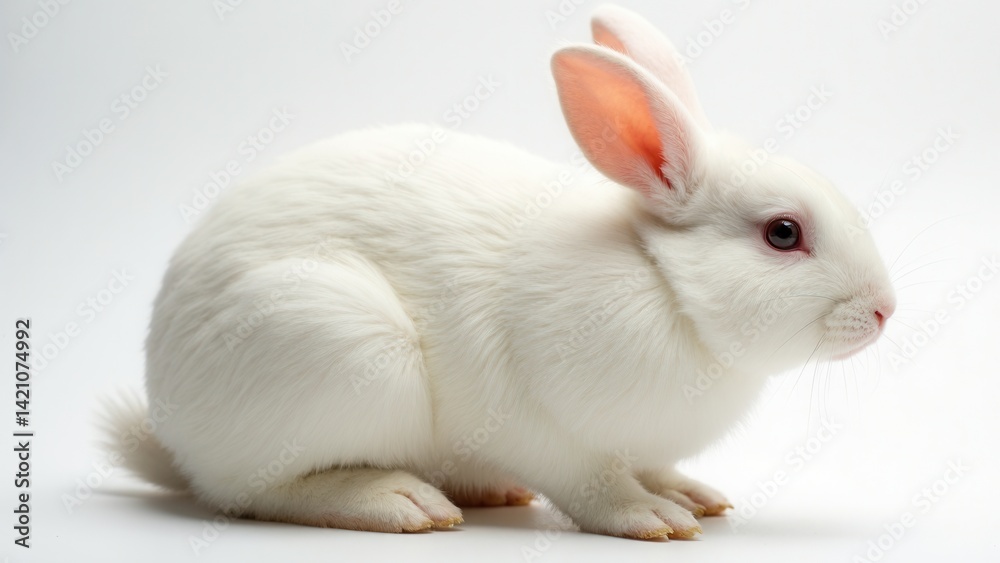 White fat rabbit. Isolated on white.