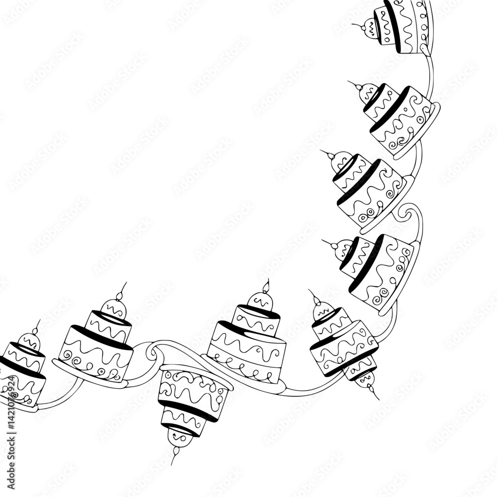 Fototapeta premium Hand-drawn Cake Border: Black & White Celebration Design