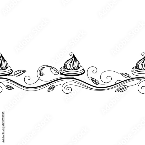 Elegant Black & White Floral Border with Cream Puffs