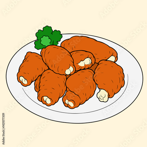 Delicious Fried Chicken Wings Vector Logo Image
