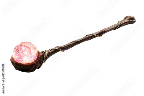 Enchanted Staff of Wizard Radiating Mystical Blue Energy On PNG Background photo