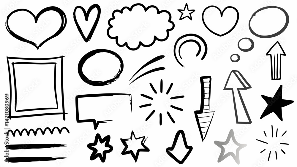 Editable Doodle Icon Vector Set, Hand-Drawn Shapes and Arrows Pack, Mixed Color and Black Doodle Elements, Sketch Style Vector Shapes for Design, Crayon and Marker Scribble Icons, Heart and Bubbles Editable Doodle Icon Vector Set, Hand-Drawn Shapes and Arrows Pack, Mixed Color and Black Doodle Elements, Sketch Style Vector Shapes for Design, Crayon and Marker Scribble Icons, Heart and Bubbles