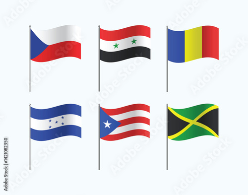 Flags of Czech Republic, Syria, Romania, Honduras, Puerto Rico and Jamaica