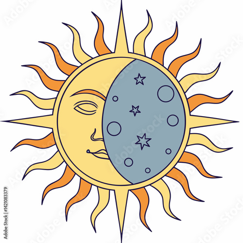 "Sun and Moon Split – Minimal AI Graphic Design on White Background"