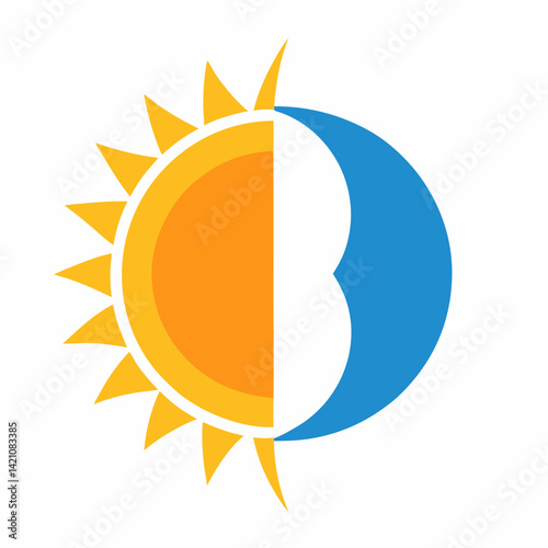 "Sun and Moon Split – Minimal AI Graphic Design on White Background"