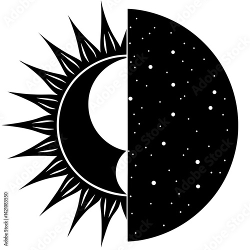 "Sun and Moon Split – Minimal AI Graphic Design on White Background"