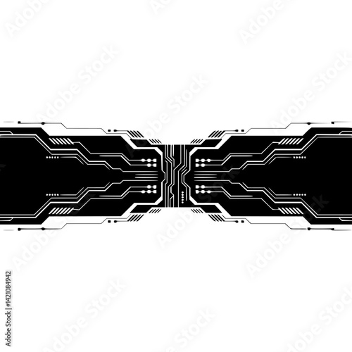 Abstract Tech Design: Black Circuit Board Element on White Background