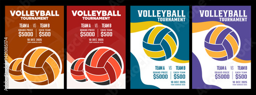 Leather volleyball isolated on a white background, Volleyball tournament posters, flyer with volleyball ball - template vector design Volleyball abstract Beach Volleyball Tournament Flyer Layout