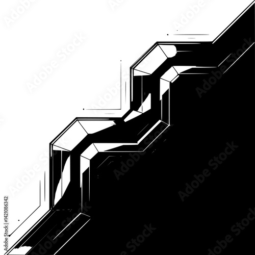 Futuristic Glossy Abstract Line in Black and White
