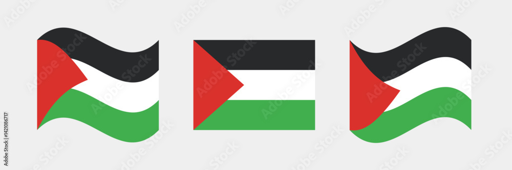 Set flag of Palestine with different shape vector illustration on gray background. Set flag of Palestine with different shape vector illustration on gray background.