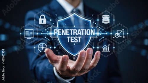 Wallpaper Mural Businessperson displays a digital penetration test shield. Torontodigital.ca