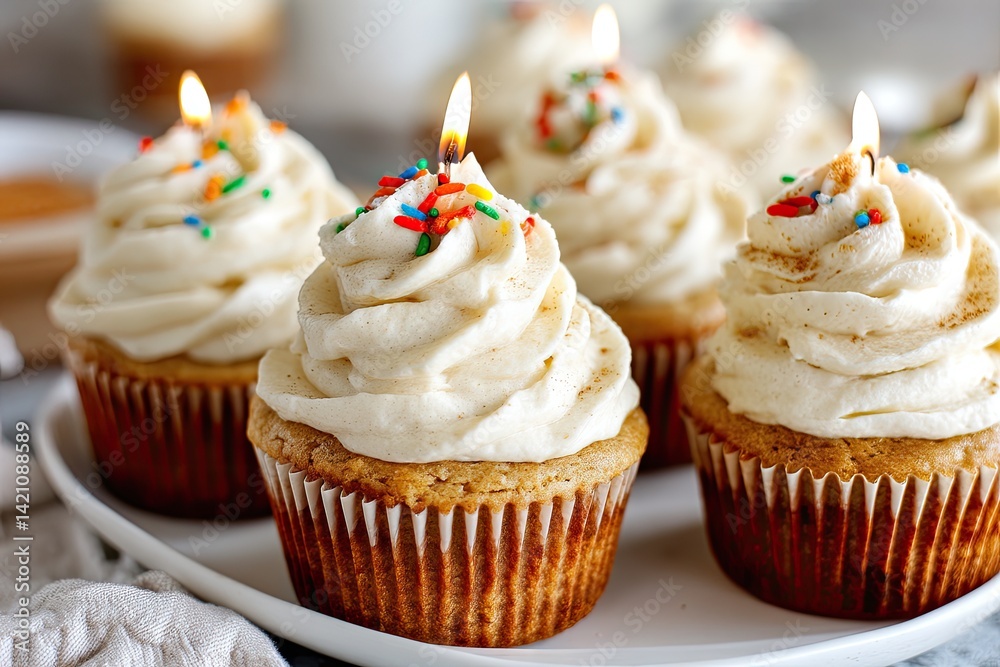 Vanilla cupcakes with cream frosting and sprinkles