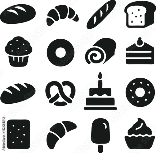 black and white bakery icon set