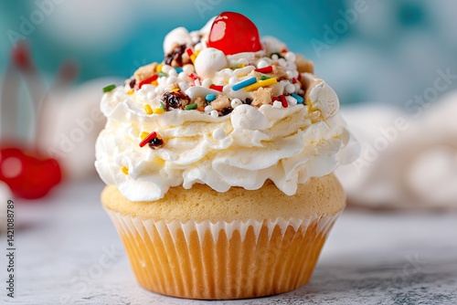 Whipped cream cupcake with sprinkles