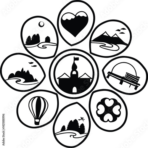 set of icons, silhouette, art
