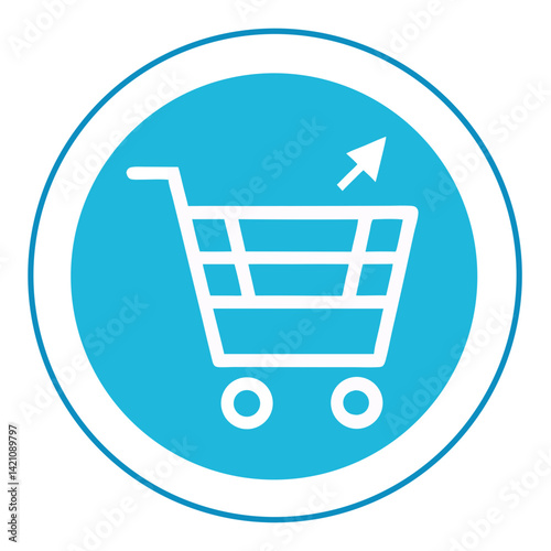 A vector shopping cart icon or button symbolizes online purchase in web e-commerce, often seen as a sign to buy or add to basket in a digital market
