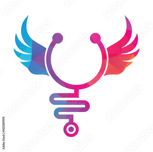 Wing stethoscope logo vector design icon.