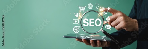 Search engine optimization (seo) strategy displayed on a tablet. photo