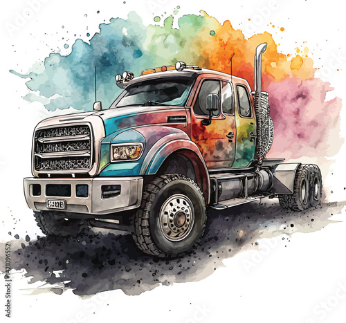 Flat Vector of a Colorful Transport Truck