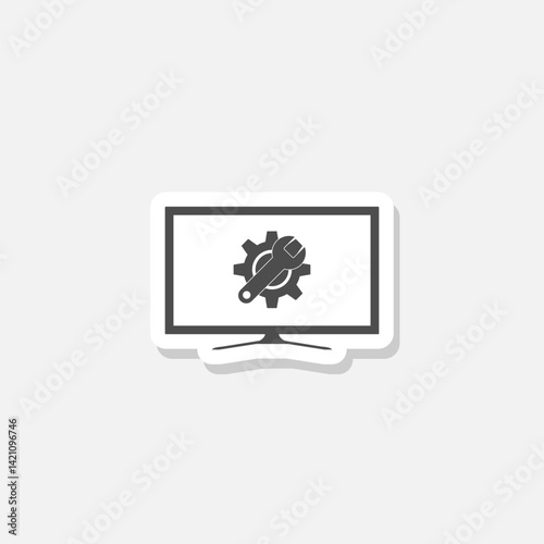 Update of software on PC, Repair PC icon sticker isolated on gray background
