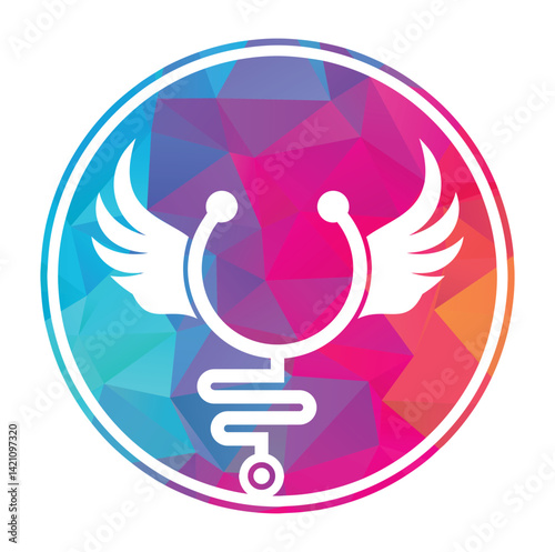 Wing stethoscope logo vector design icon.