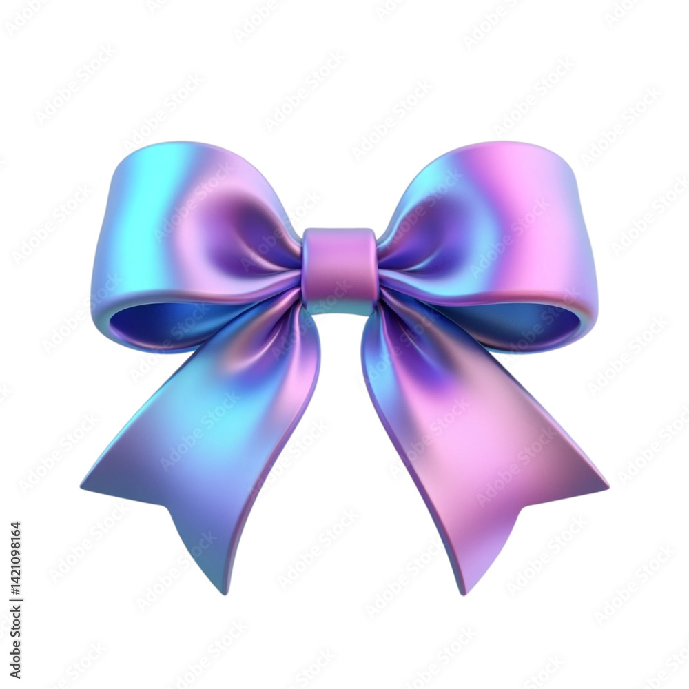 Iridescent pastel bow on white background trendy design element Iridescent pastel bow on white background trendy design element
