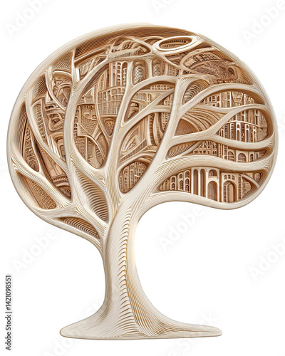 abstract fractal tree cutout, organic and geometric fusion, 