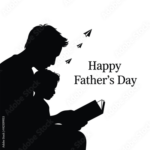 Father and Child Reading Together Silhouette