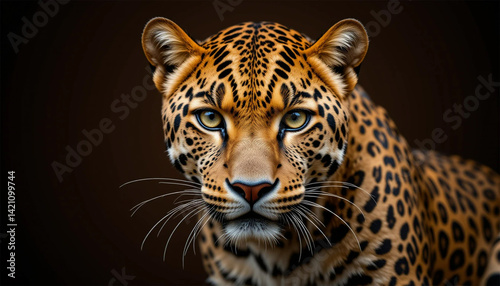 Close-up portrait of a leopard on black background