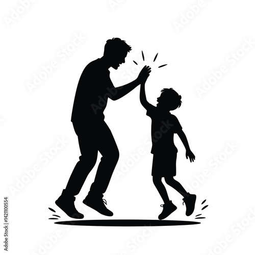 Silhouette of High Five Between Father and Son