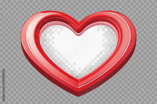A vibrant red 3D heart shape symbolizing love and romance, set against a transparent background. Ideal for Valentine's Day, wedding designs, or romantic graphic elements.