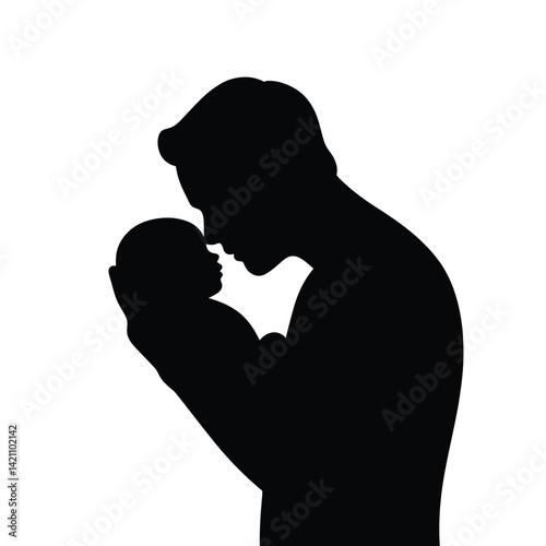 Silhouette of Father Kissing Baby’s Forehead