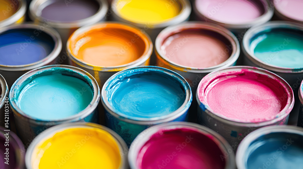 Different paints in cans Different paints in cans