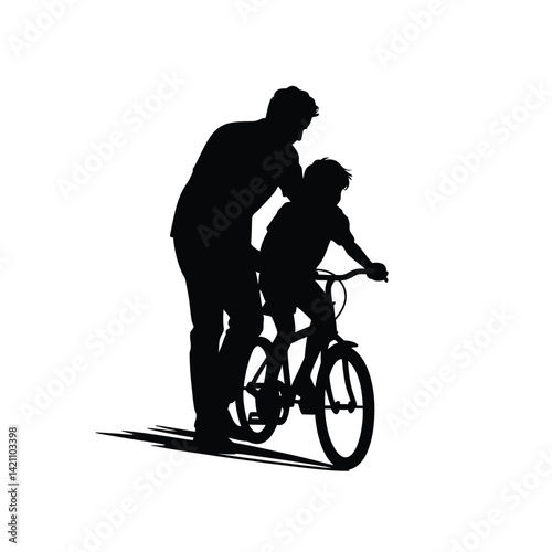 Father Teaching Child to Ride a Bicycle