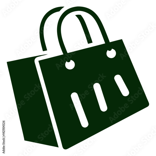 Green paper shopping bag with handles isolated on white background