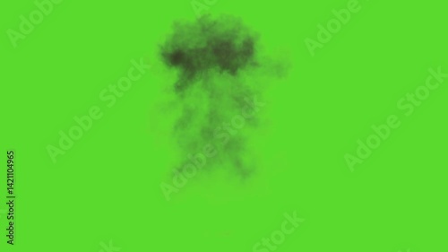 Green screen chroma key background featuring dense black smoke clouds rising dynamically from the bottom against a vibrant green backdrop. The Adobe Stock watermark at the center adds a professional t