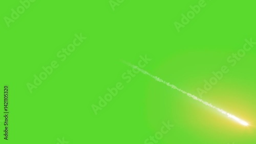 High-quality green screen chroma key background featuring a bright white streak resembling a comet or shooting star. Overlaid with the Adobe Stock logo, this dynamic background is ideal for video comp