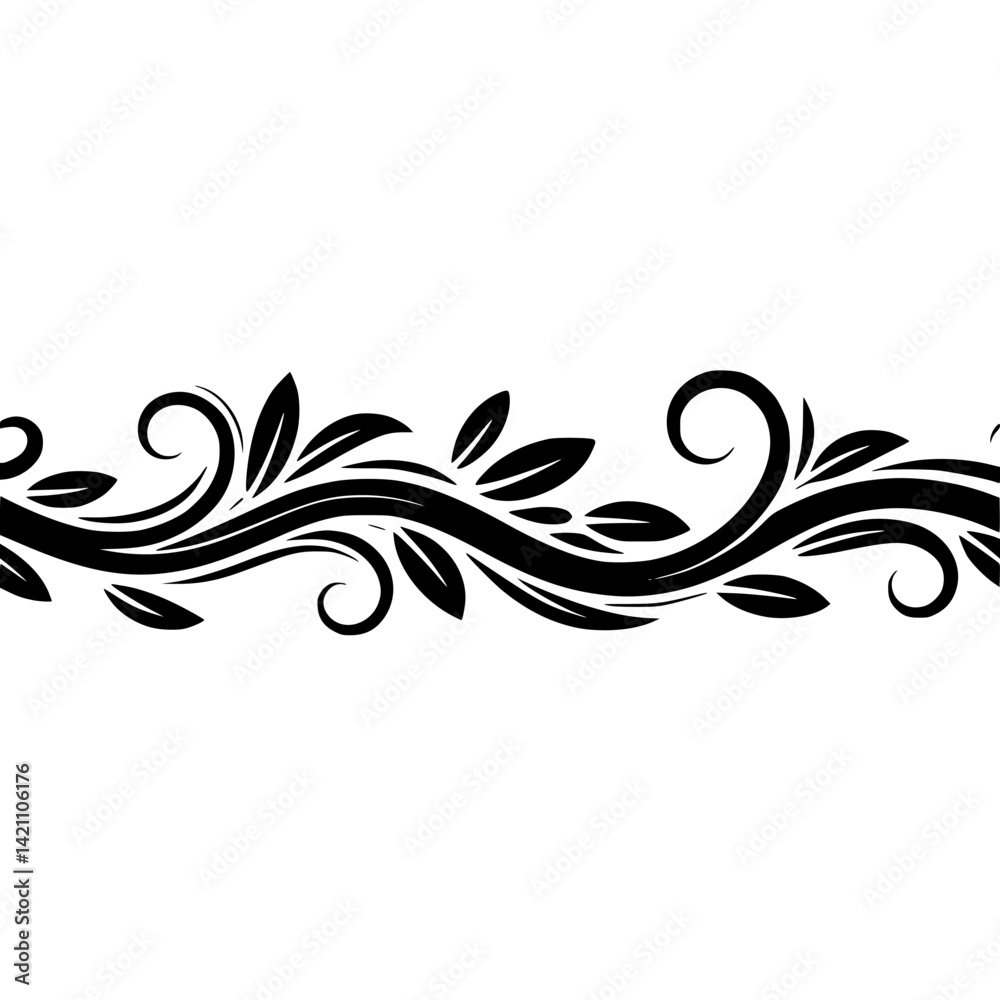 Fototapeta premium Elegant Black Vine Border: Floral Ornament on White Background