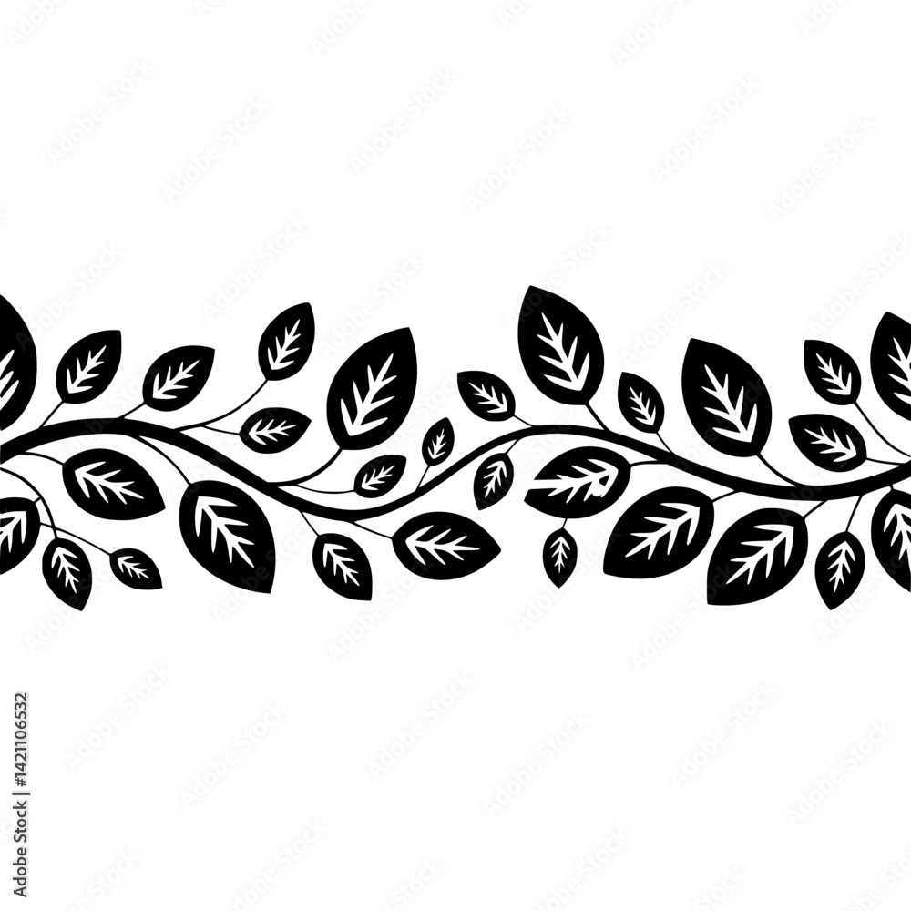 Fototapeta premium Elegant Black & White Leafy Branch Border Design on Gradient Background