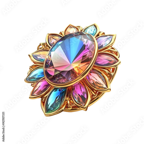 Rainbow gemstone jewelry ornate gold setting dazzling design beautiful accessory