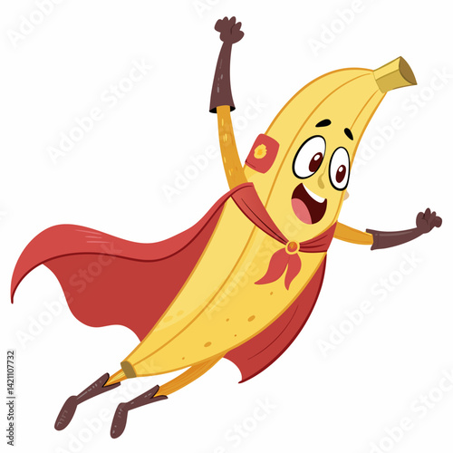 Create a vector illustration of a bold, cartoon banana with a thick black stroke.  The style should be playful and slightly exaggerated.