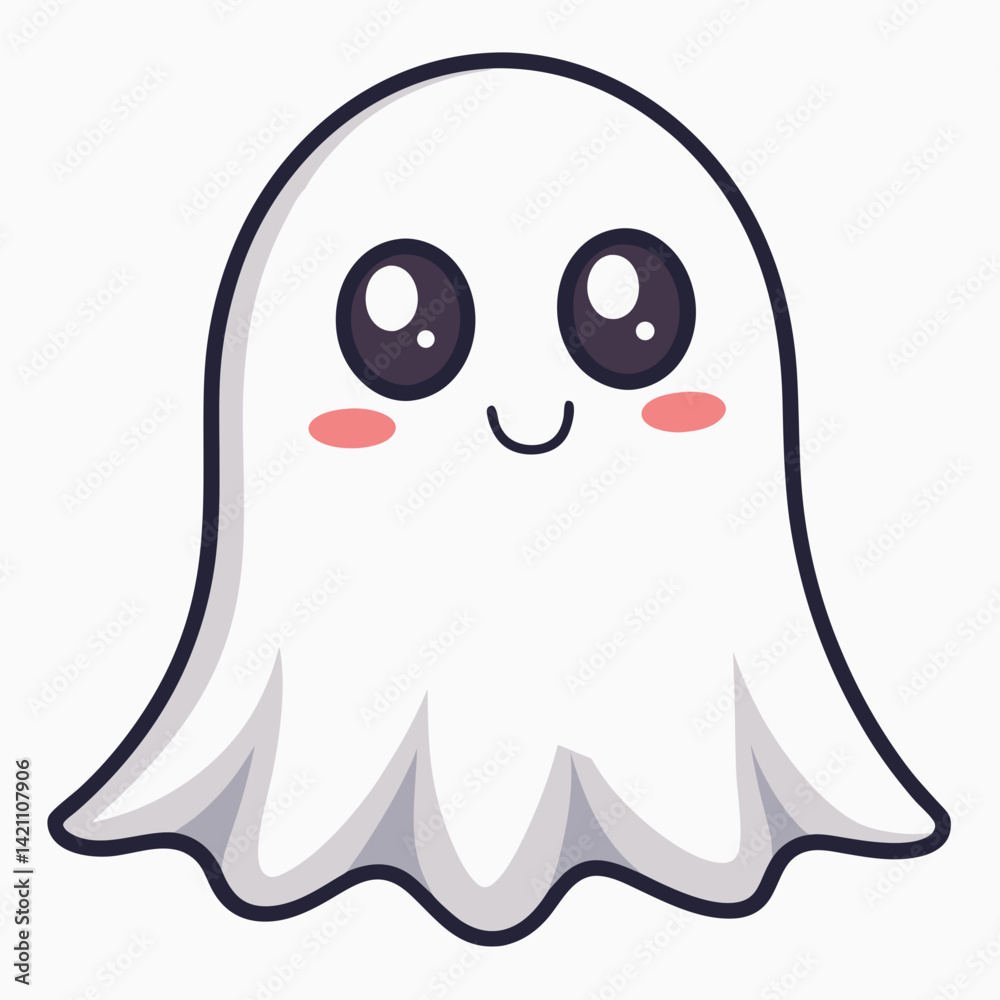 Create a vector illustration of a bold-stroked, cartoon ghost; 2D style, friendly expression, simple design, minimal details. Create a vector illustration of a bold-stroked, cartoon ghost; 2D style, friendly expression, simple design, minimal details.