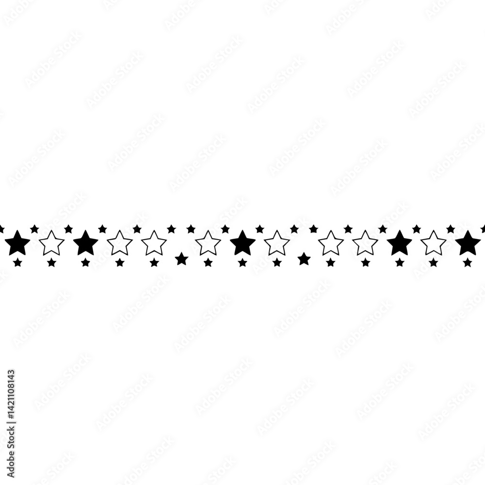 Fototapeta premium Minimalist Star Border Design, Black and White Vector Illustration