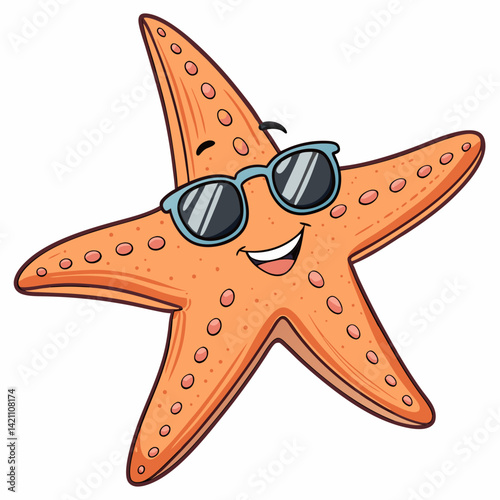 Create a bold, vector illustration of a cartoon starfish with thick outlines, suitable for animation.  The style should be playful and friendly.