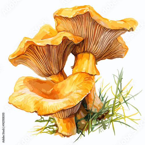 Watercolor Chanterelle Mushrooms – Rustic Forest Foraging Art