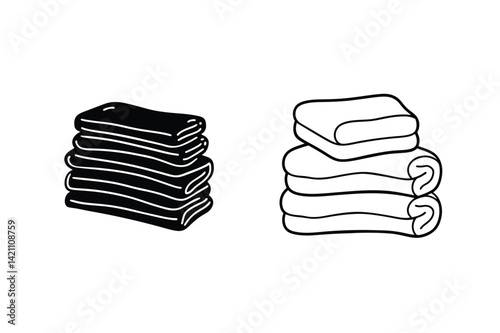 Stacked Towels Black And White Line Art Minimalist Clean Laundry