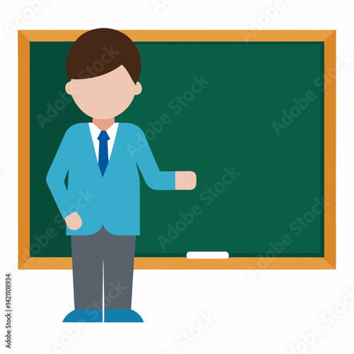 AI-generated teacher at blackboard illustration on white background. Perfect for stock use, education content, and digital design projects.

