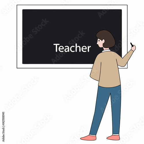 AI-generated teacher at blackboard illustration on white background. Perfect for stock use, education content, and digital design projects.

