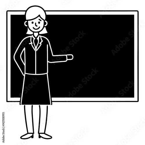 AI-generated teacher at blackboard illustration on white background. Perfect for stock use, education content, and digital design projects.

